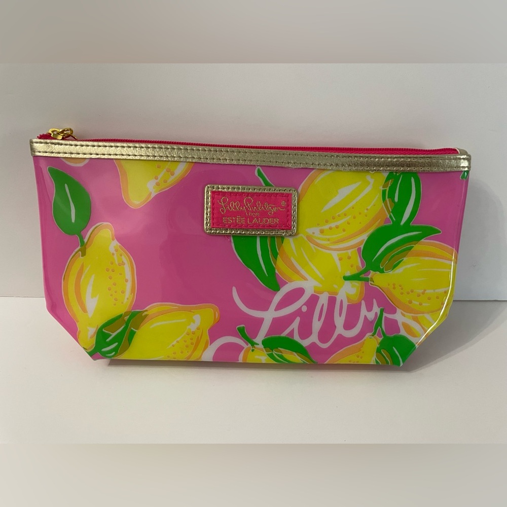 Lilly Pulitzer for Estee Lauder Makeup Bag Pencil Case in "Lilly's Lemons" Pink